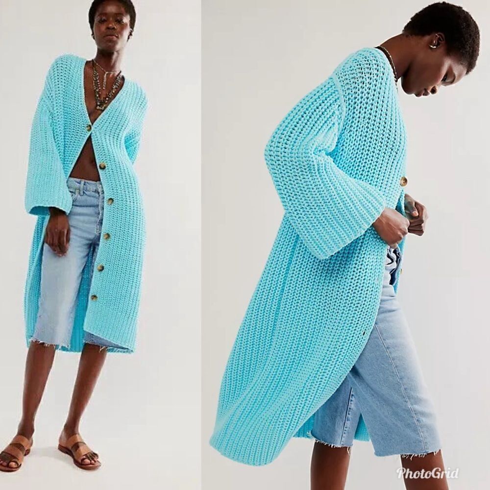 Revolve Free People Offside Long Longline Chunky Knit Cardigan